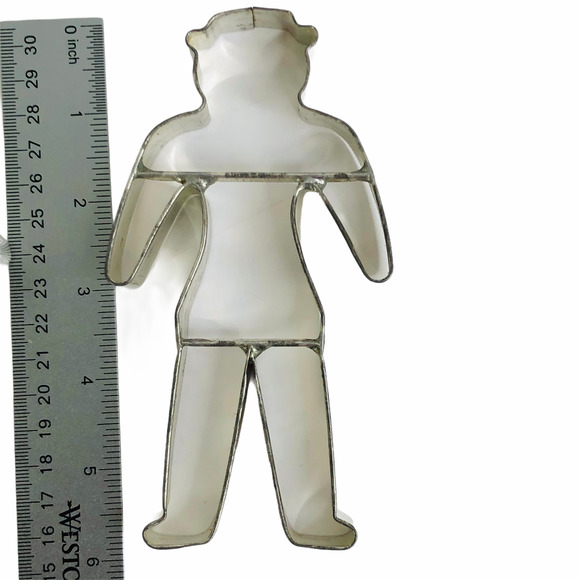 2 Primitive Soldered Gingerbread Man + Cowboy Shaped Cookie Cutters With Handle - Picture 2 of 12